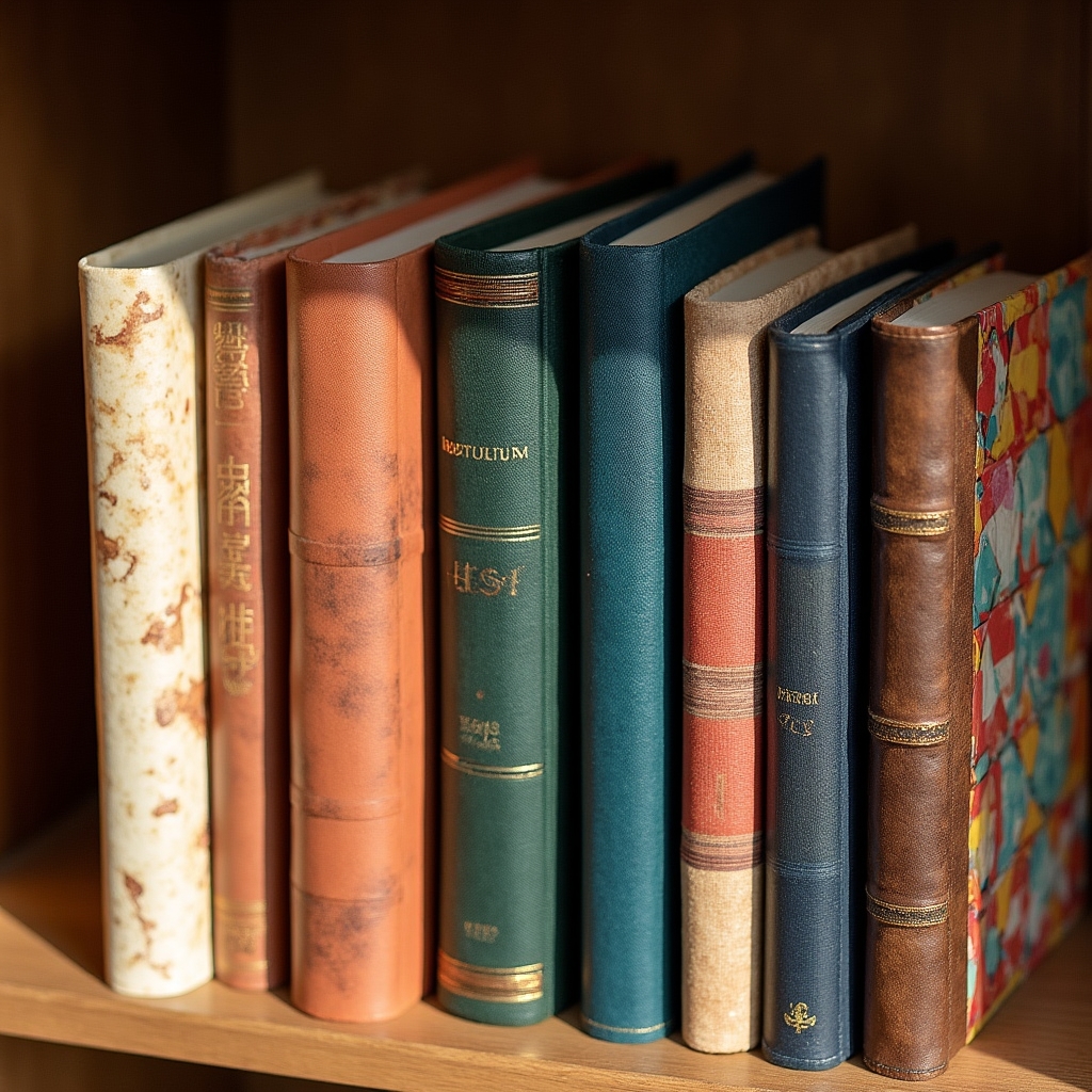 Tapas de libros hechos a mano en exposición