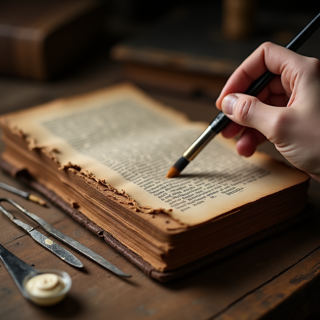 Proceso de restauración básica de un libro antiguo deteriorado